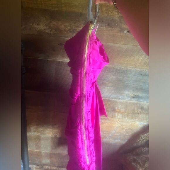 LOVESHACKFANCY Noble Dress Fuchsia Strapless Sash Ruched Mini Dress - Picture 5 of 6